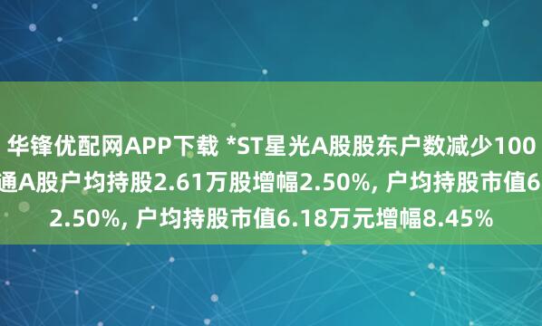 华锋优配网APP下载 *ST星光A股股东户数减少1000户降幅2.44%, 流通A股户均持股2.61万股增幅2.50%, 户均持股市值6.18万元增幅8.45%